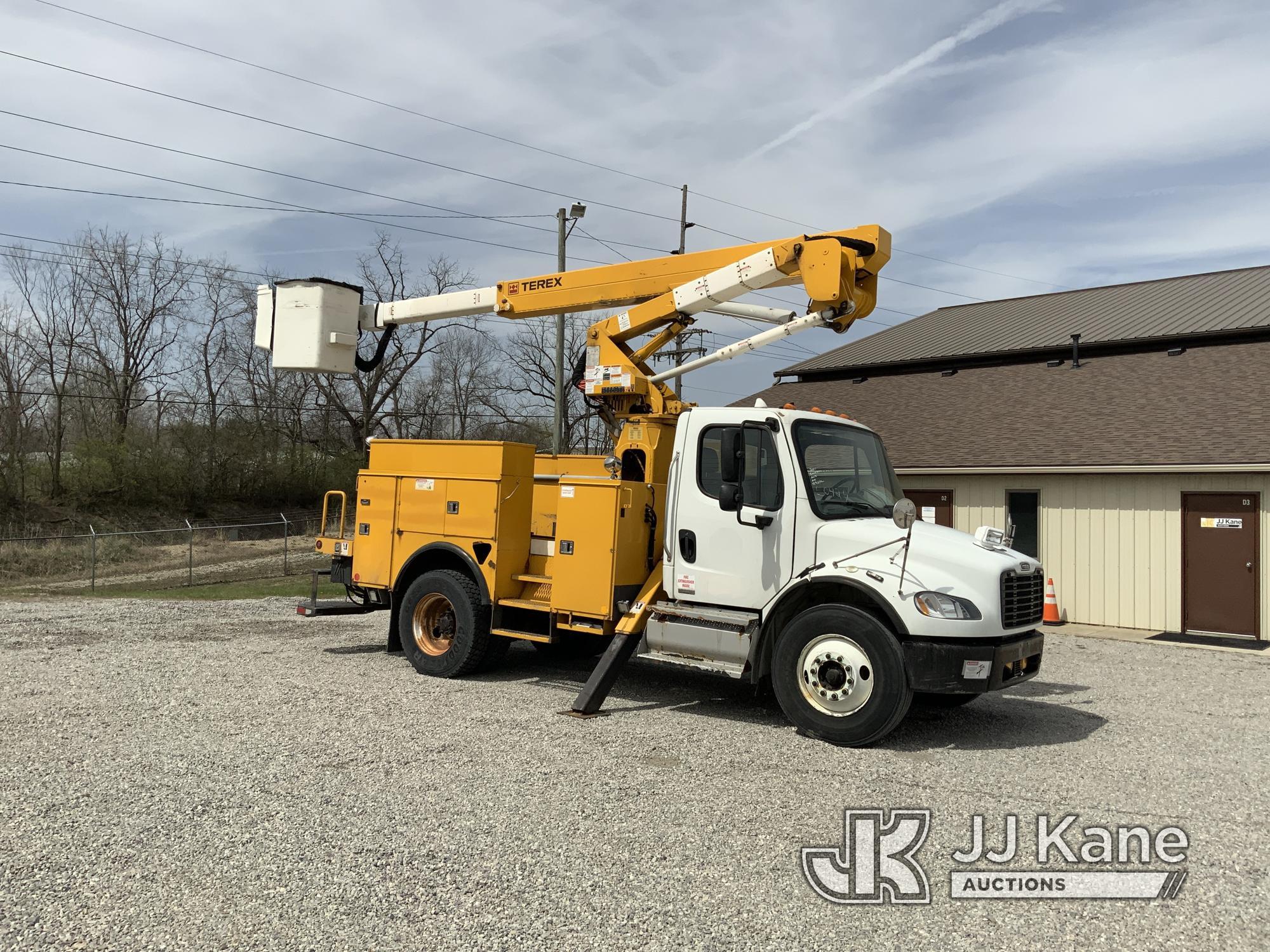 (Fort Wayne, IN) HiRanger TL41-MH, Material Handling Bucket Truck mounted behind cab on 2011 Freight
