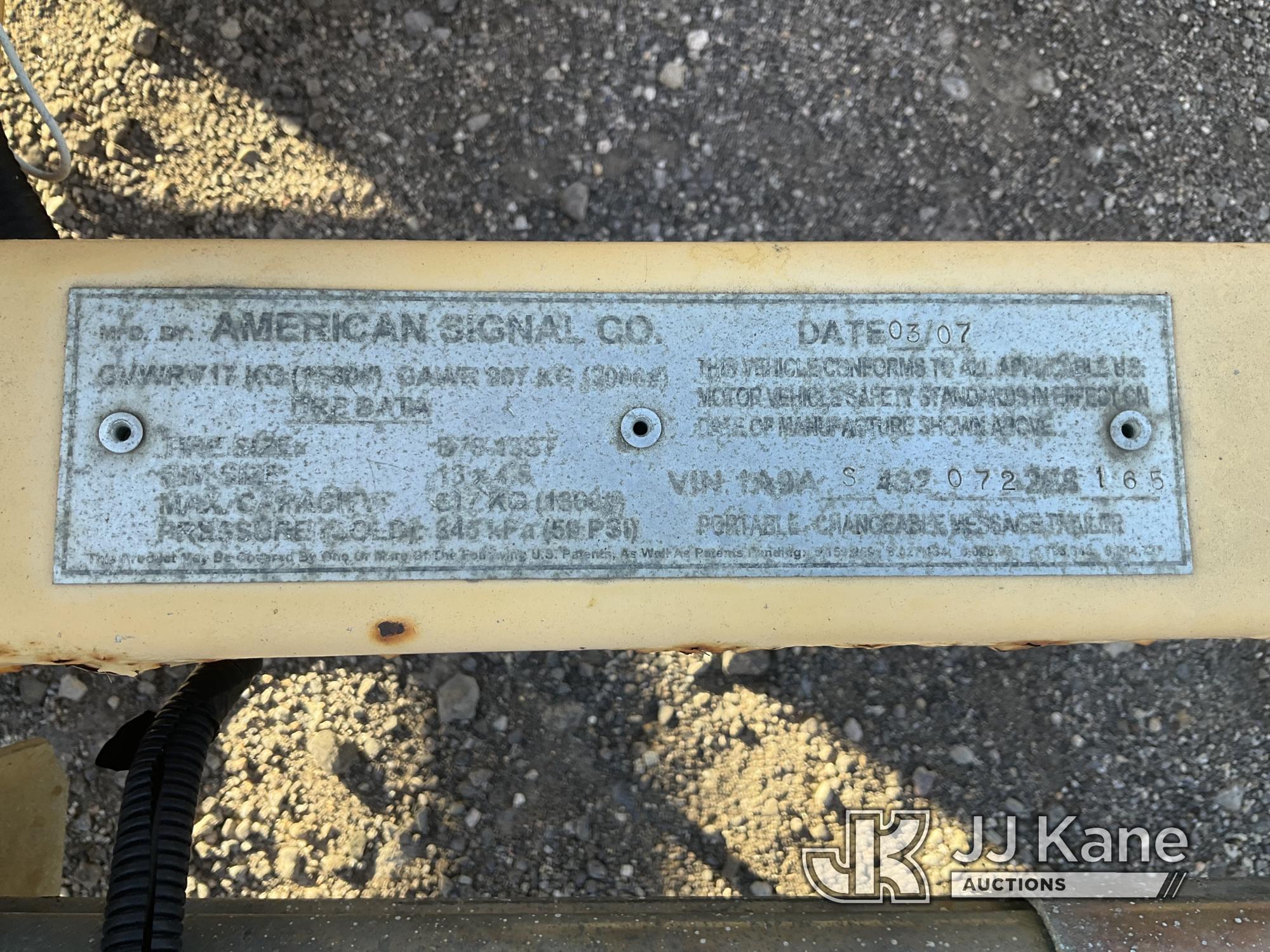 (Jurupa Valley, CA) 2007 American Signal Message Board Portable Message Board Not Operating, True Ho