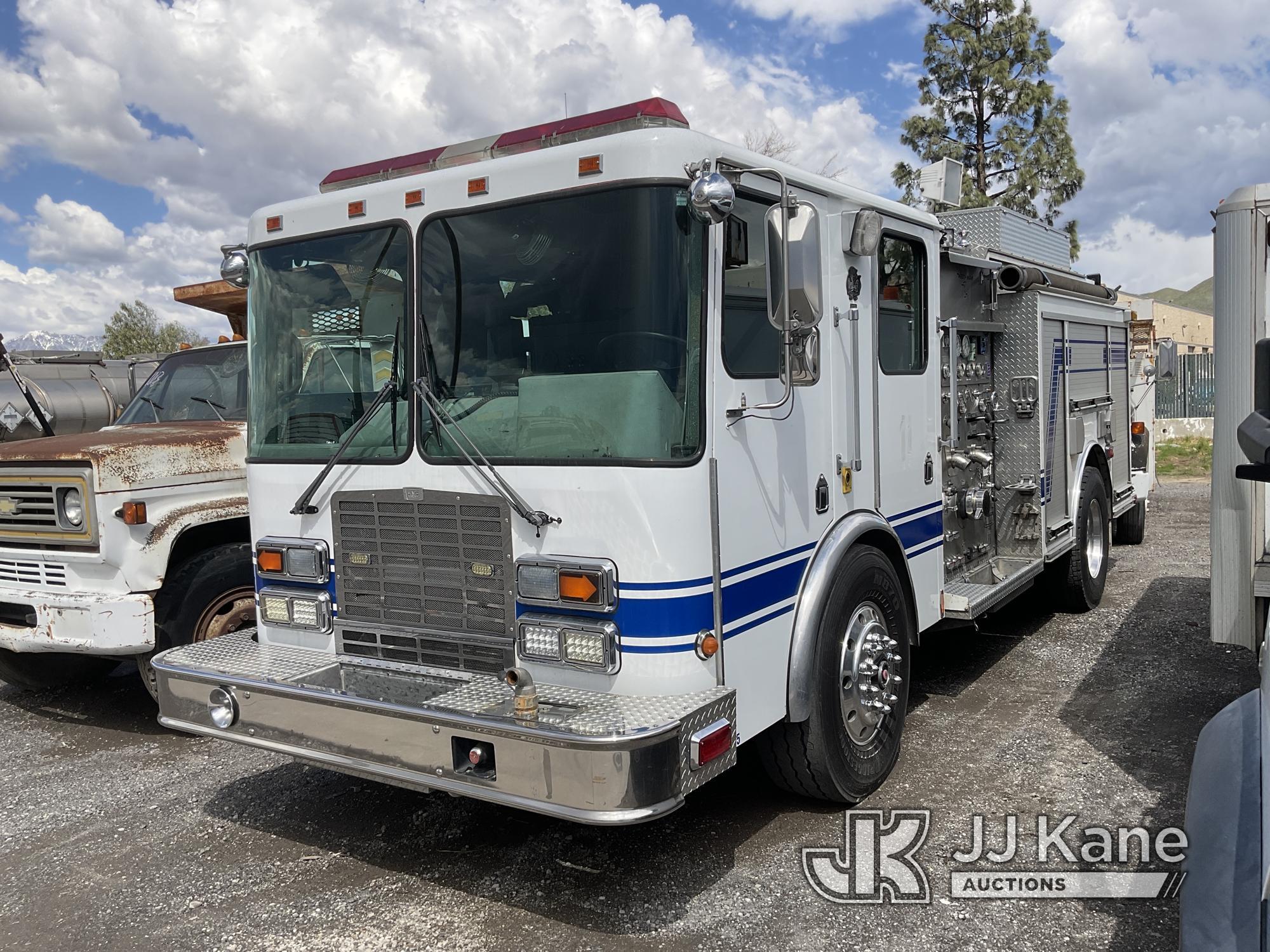(Jurupa Valley, CA) 2001 HME Inc Pumper/Fire Truck, Model # 4465900 Runs, Drive Shaft Disconnected,