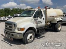 2007 Ford F750 Water Tank Truck (Duke Unit) Not Running, Condition Unknown, Flat Left Front Tire