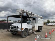 Altec LRV55, Bucket Truck mounted behind cab on 2011 Ford F750 Chipper Dump Truck Runs, Moves, PTO E