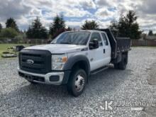 2011 Ford F550 4x4 Extended-Cab Flatbed Truck Not Running, Condition Unknown, Bad Motor, Check Engin