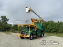 Altec LR7-60E70, Over-Center Elevator Bucket mounted behind cab on 2015 Ford F750 Chipper Dump Truck