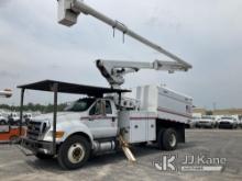 Altec LR760-E70, Over-Center Elevator Bucket mounted behind cab on 2015 Ford F750 Chipper Dump Truck