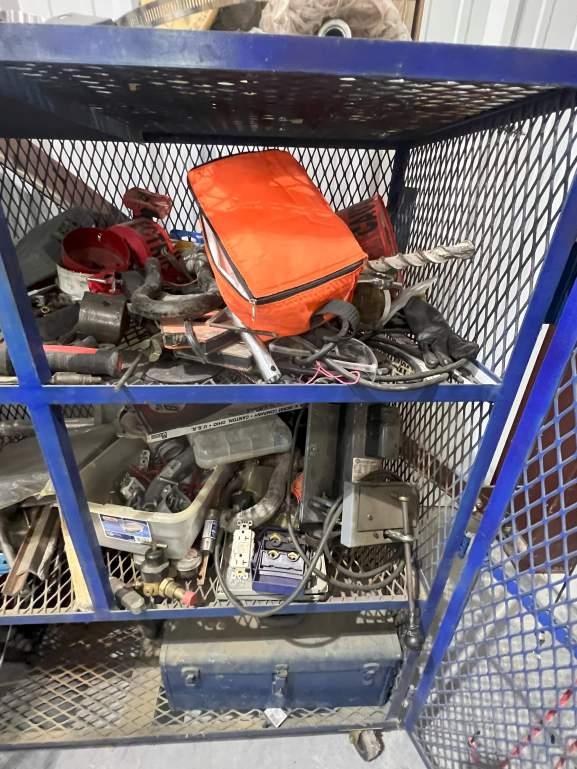 METAL CAGE W/ ASSORTED TOOLS; DRILL BITS; ROTO ZIP; MISC. ELECTRICAL PARTS
