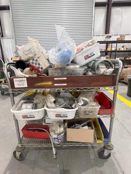 METAL ROLLING CART WITH ASSORTED PLUMBING PARTS