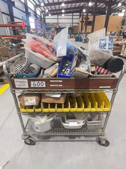 METAL ROLLING CART WITH ASSORTED PLUMBING PARTS