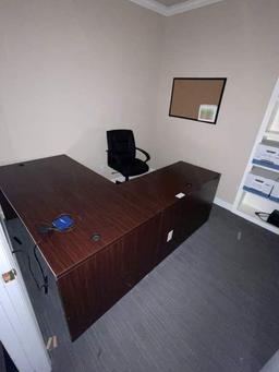WOOD DESK WITH LEFT HAND RETURN AND ROLLING CHAIR