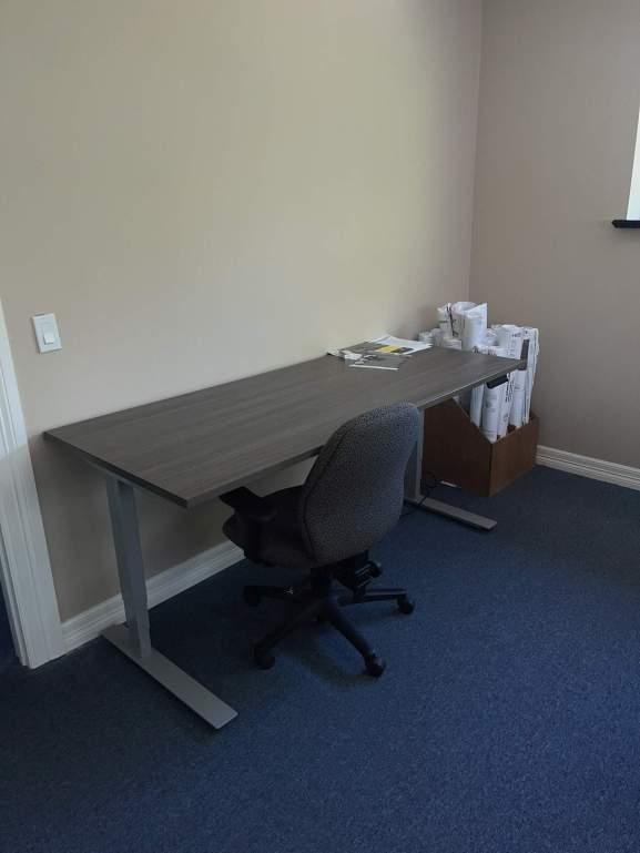 (2) ADJUSTABLE HEIGHT TABLES; (2) ROLLING CHAIRS & (4) METAL LATERAL FILE CABINETS