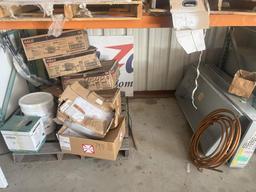 ASSORTED ELECTRICAL BOXES; LIGHTING FIXTURES; WOODEN DESK; WILD GAME FEEDER; ASSORTED TOOLS; AND MIS