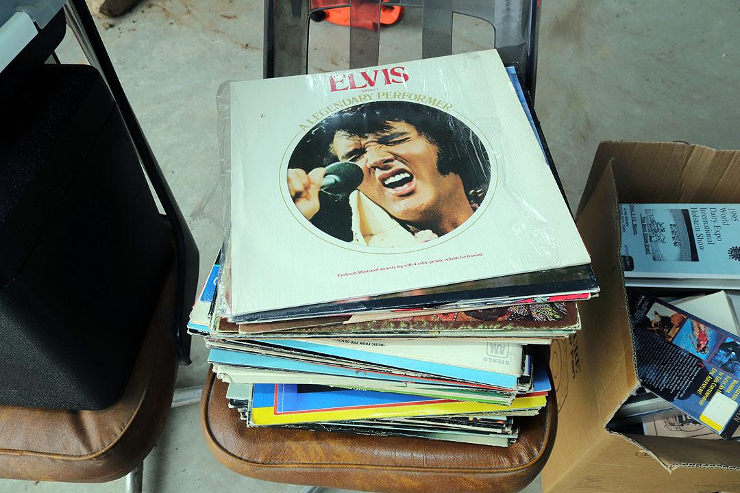 Sentry Safe, Misc. Vinyl Records including Elvis, Queen, Credence Clearwater Revival, (2) Chairs and
