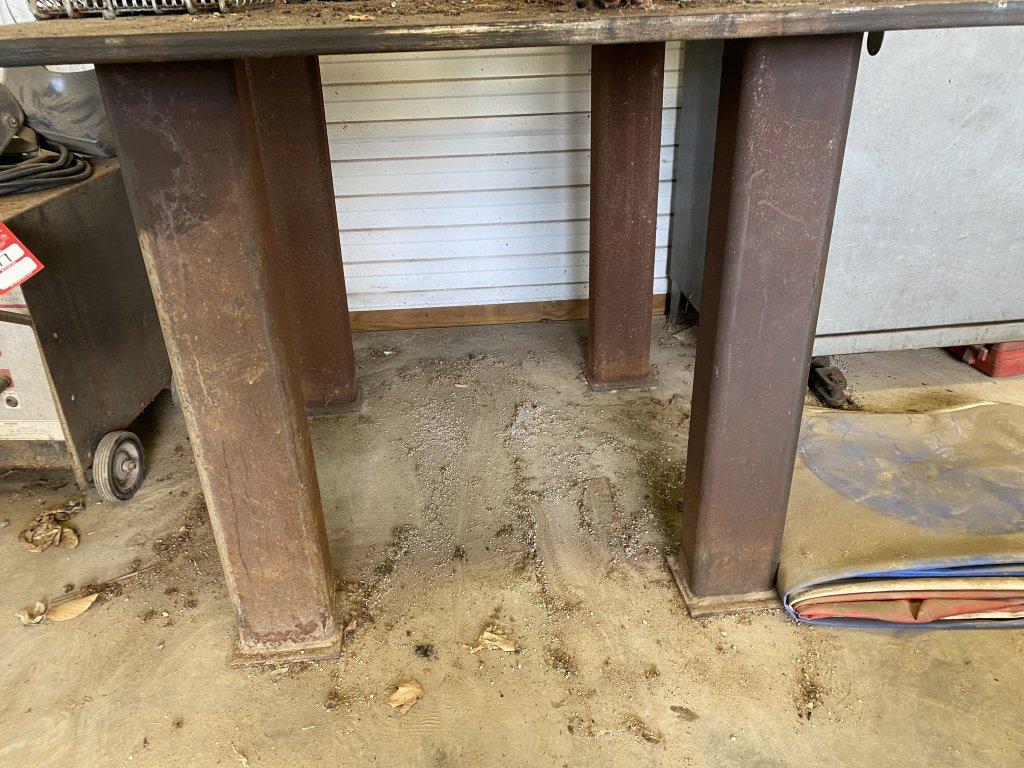 HEAVY DUTY SHOP TABLE, 4' X 4' X 3', INCLUDES CONTENTS