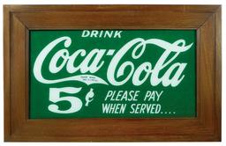 Coca-Cola Sign, Drink Coca-Cola 5 Cents-Please Pay When Served, reverse-pai