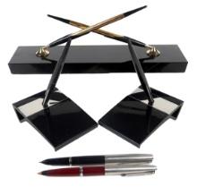 6 Parker Pens & Desk Sets, A Pair Of Slim Gold Tone Ballpoints W/blk Termin