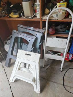 Two step stools and saw horses