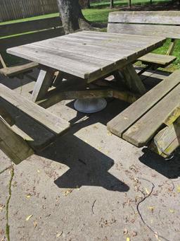Patio picnic table with attached benches