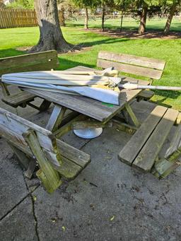 Patio picnic table with attached benches