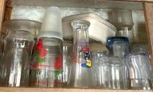 top shelf of kitchen cabinet cups and more