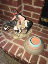 Indian pottery vase/Indian on horse figure