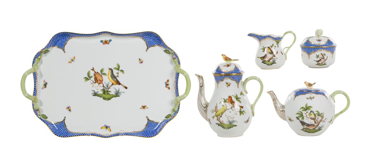Herend Rothschild Bird Blue Tea Set
