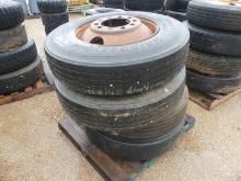 Pallet of Used 11R24.5 Tires and Beveled-hole Rims