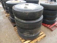Pallet of Used 11R22.5 Tires and Beveled-hole Rims