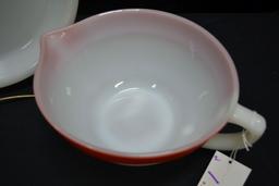 Fire-King Colonial Band Red Mixing Bowl w/Fire-King White 10" Pie Plate