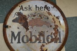 Mobileoil Gargoyle Gas Station Sign; Round Double-Sided 24" Diameter; Some Damage