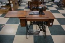 Singer Treadle Sewing Machine in Oak Case w/Drawers and Sewing Machine Attachments