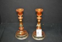 Pair of Marigold Carnival Candlesticks; 9" Tall