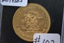 1918 Mexican Twenty Peso .900 Gold Piece; MS
