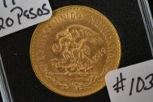 1919 Mexican Twenty Peso .900 Gold Piece; MS