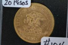 1920 Mexican Twenty Peso .900 Gold Piece; MS