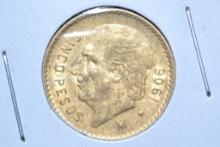 1906 Mexican Five Peso .900 Gold Piece; Unc.