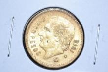 1918 Mexican Five Peso .900 Gold Piece; Unc.