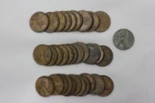 Group of 33 - 1940s and 1950s Wheat Pennies Plus One Steel Penny
