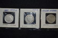 3 - Barber Quarters including 1897, 1908, and 1912; All AG; 3xBid