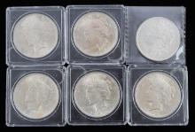 6 MORGAN PEACE SILVER DOLLAR COINS IN AU TO MS