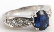 14K WHITE GOLD DIAMOND SAPPHIRE RING W CERTIFICATE