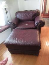 BENCHCRAFT LEATHER CHAIR & OTTOMAN