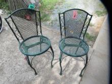 2 GREEN METAL CHAIRS