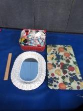 SEWING ITEMS IN TIN, MIRROR AND TRAY