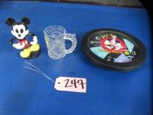 MICKEY MOUSE ITEMS AND BATMAN GLASS
