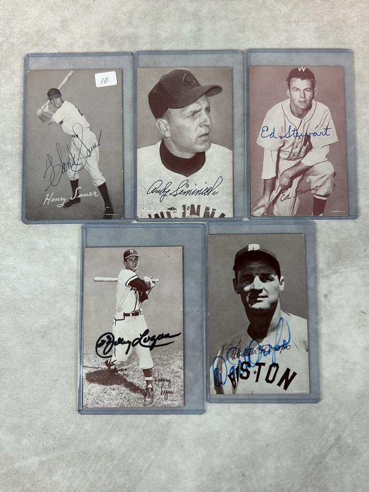 (5) Signed Exhibit Cards - Sauer, Seminick, Stewart, Dropo, and Logan