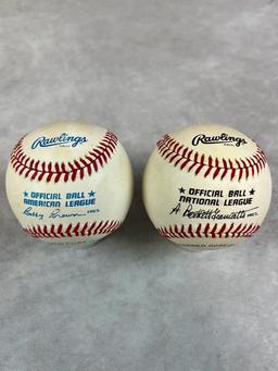 Jack McDowell and Dwight Gooden Signed American and National League Baseballs