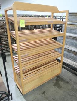wooden bread rack, on casters