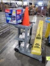 janitorial cart, w/ mop bucket, masks, & cones
