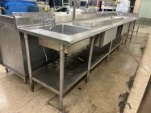 12ft Stainless Steel Sink Table W/ Back And Right Side Splash