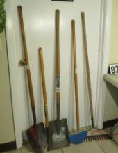 yard tools - round point and square point shovels, edger, weeder