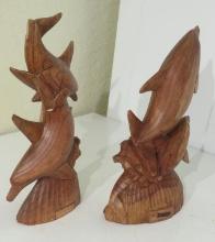 Carved wood dolphins 11'x 6" (one is damaged)
